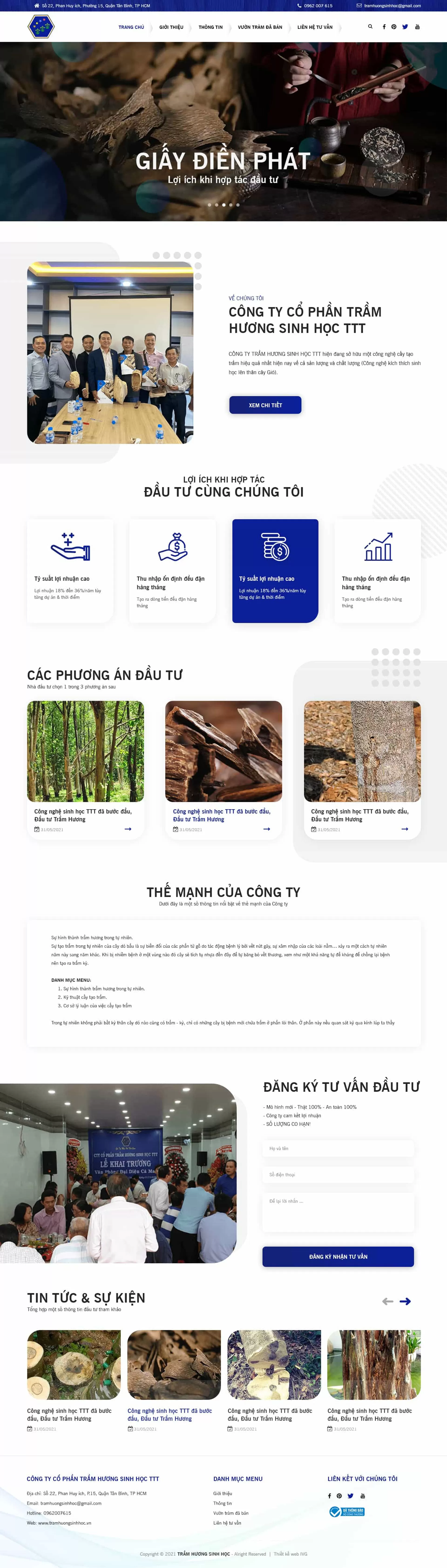 Dự án thiết kế web Công ty đầu tư Trầm Hương Sinh Học TTT