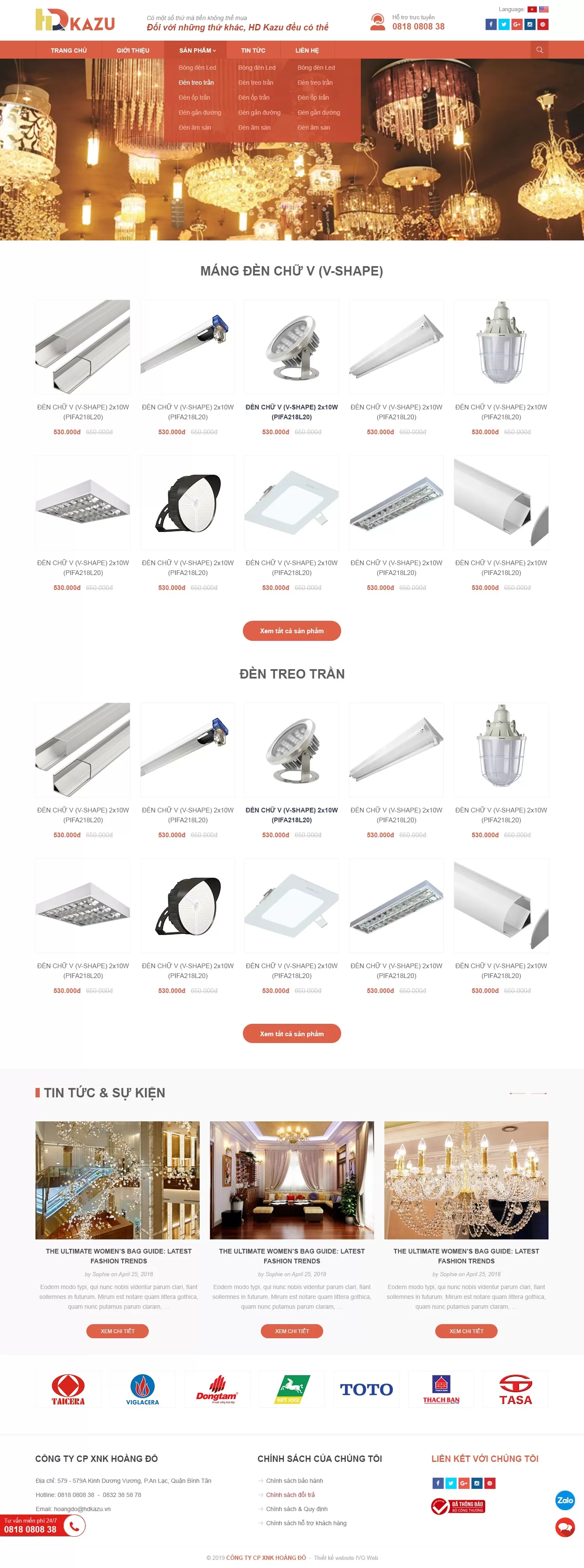 Dự án thiết kế website bán hàng đèn trang trí HD Kazu