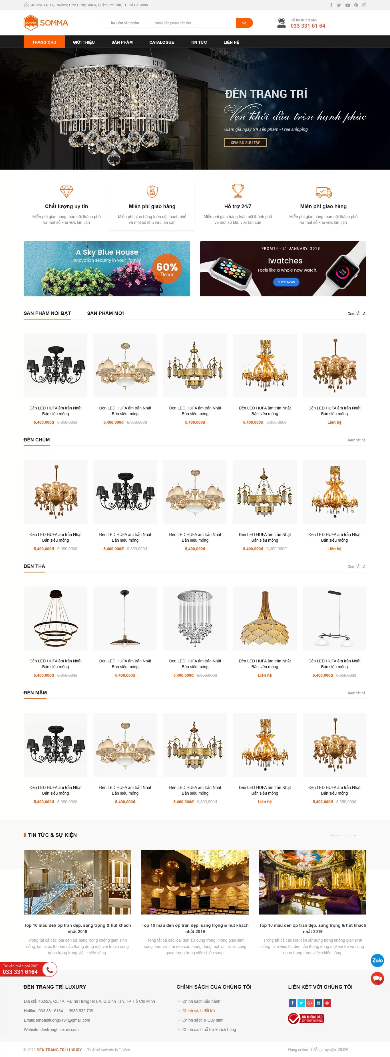 Dự án thiết kế website bán hàng đèn trang trí Luxury