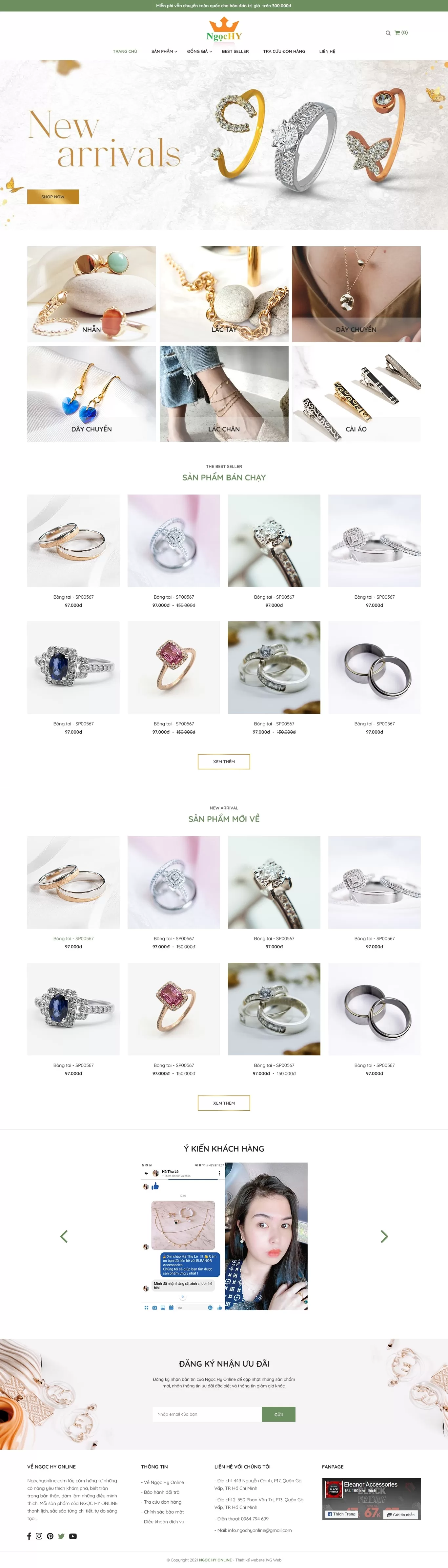 Dự án thiết kế website bán hàng trang sức Ngọc Hy Online