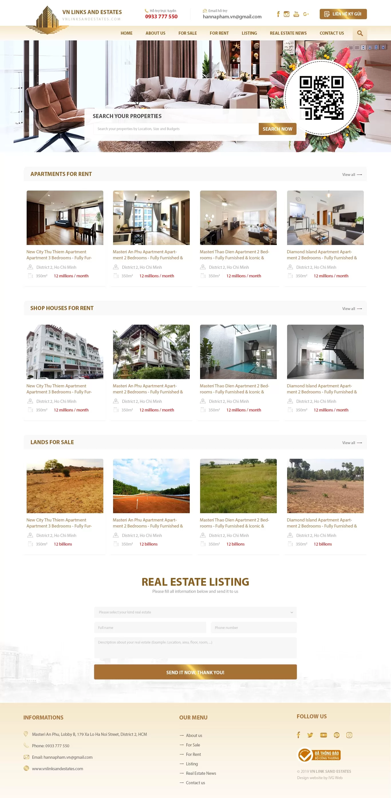 Dự án thiết kế website bất động sản VN Links And Estates