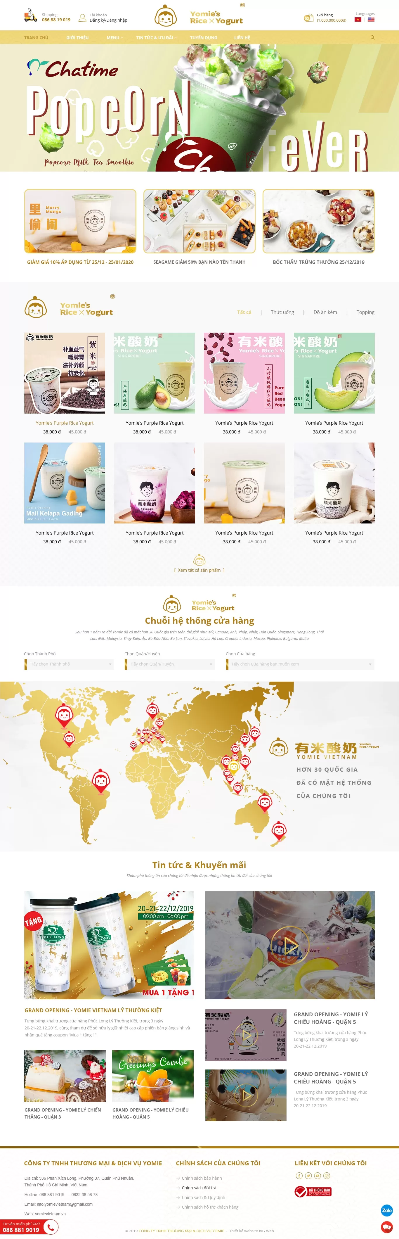 Dự án thiết kế Website chuỗi hệ thống bán hàng Yomie's Rice Yogurt 