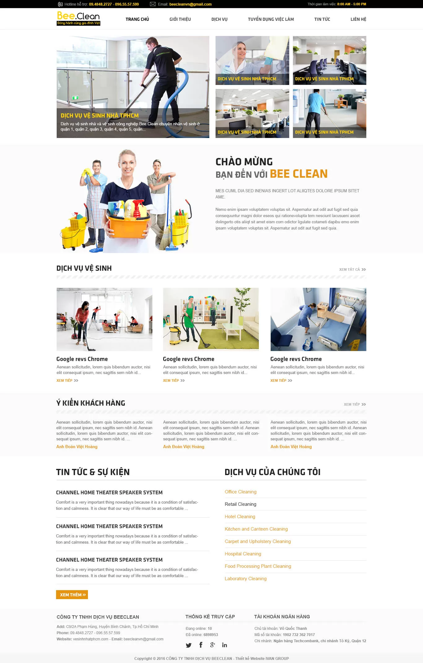 Dự án thiết kế website công ty dịch vụ vệ sinh BeeClean