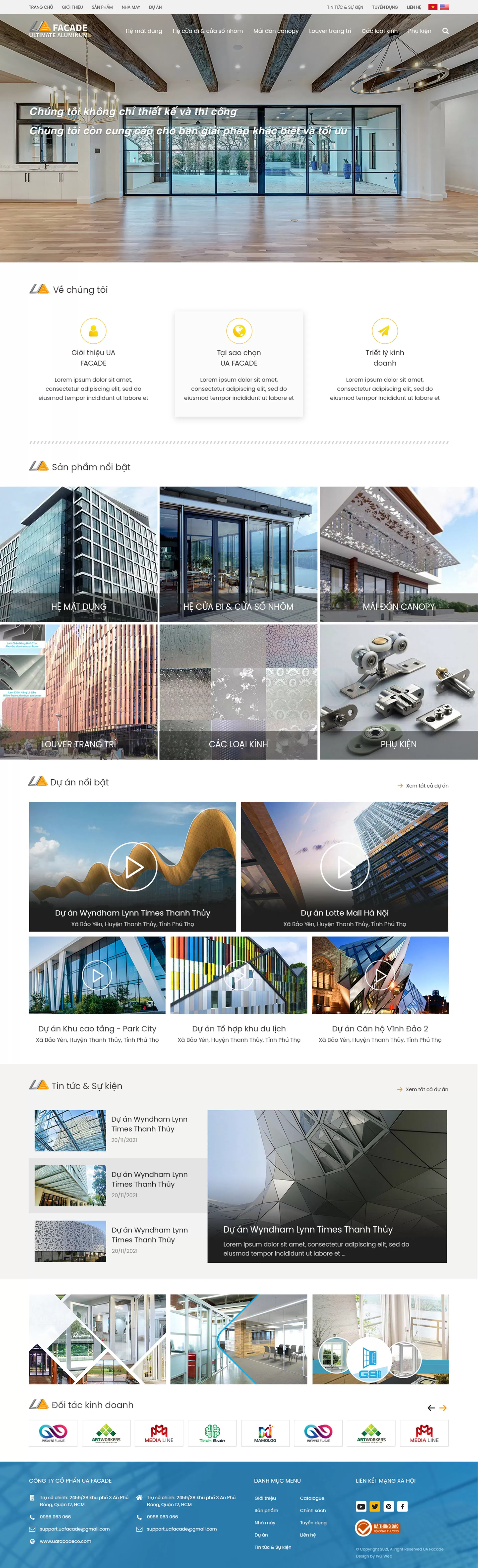 Dự án thiết kế website công ty nhôm kính UA Facade