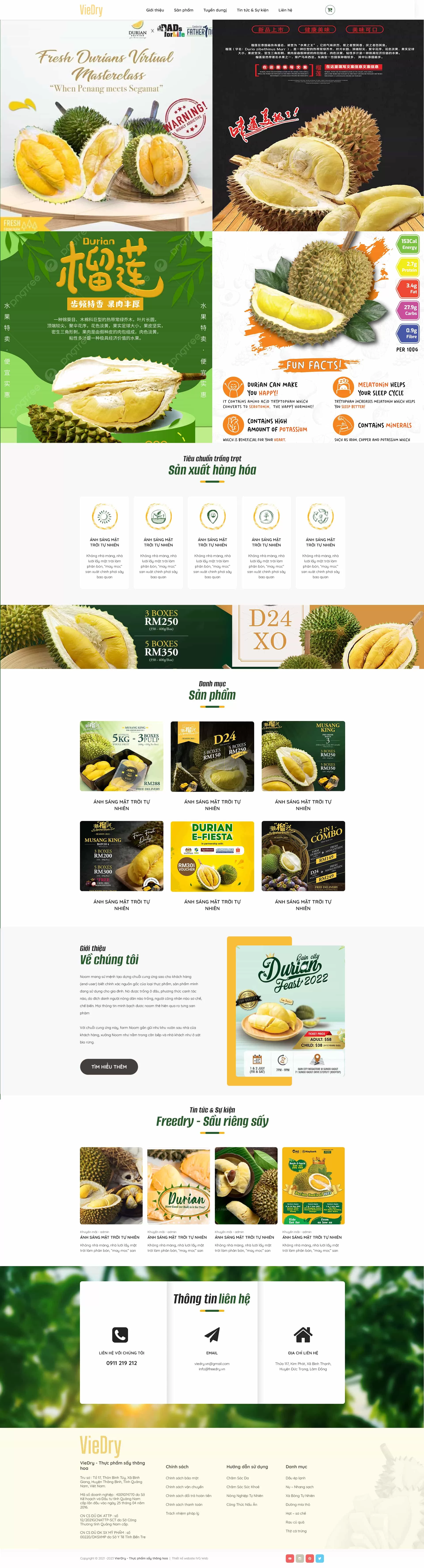 Dự án thiết kế website Công ty sản xuất Sầu Riêng sấy Viedry