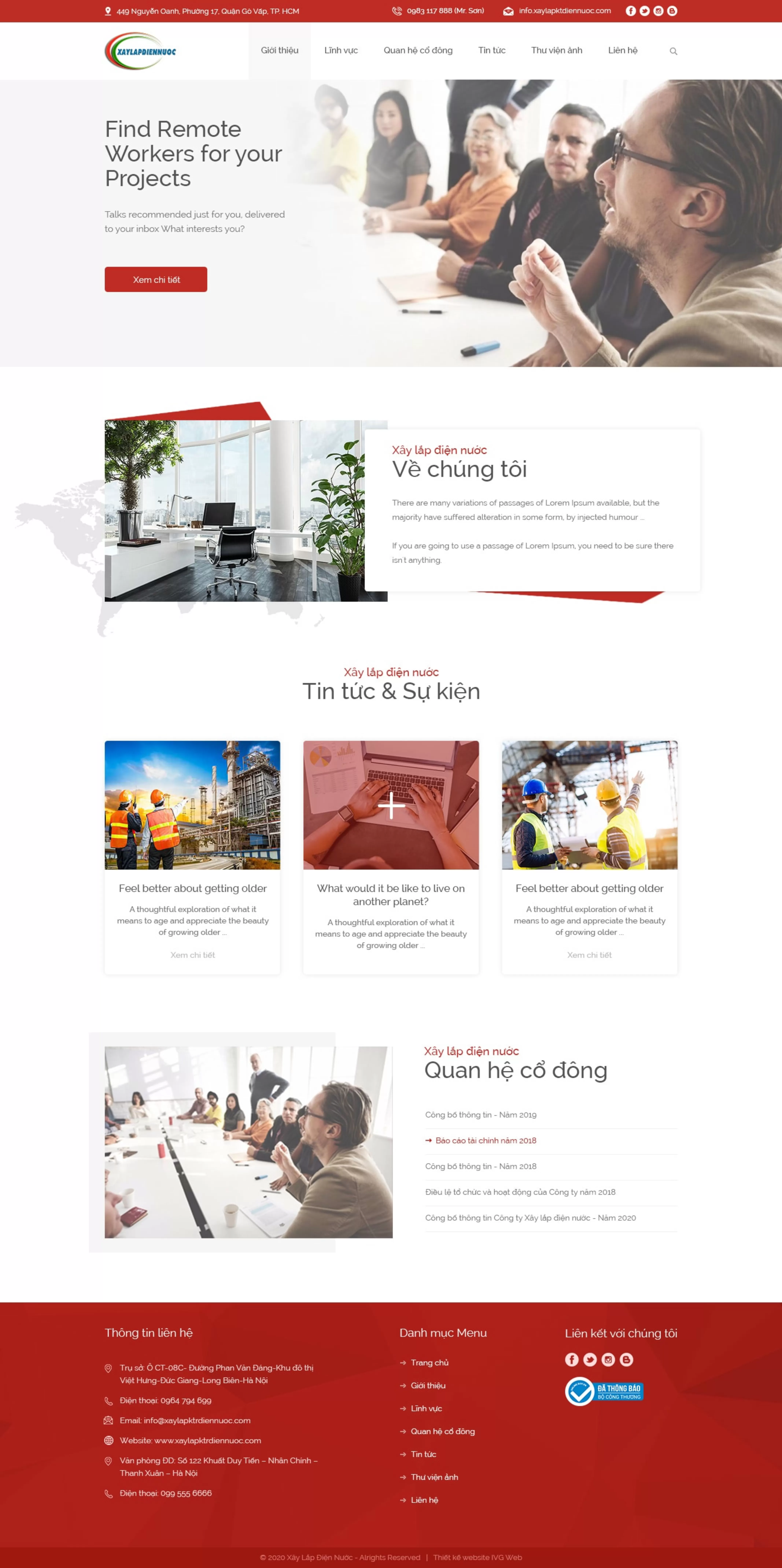 Dự án thiết kế website Công ty xây dựng KT điện nước