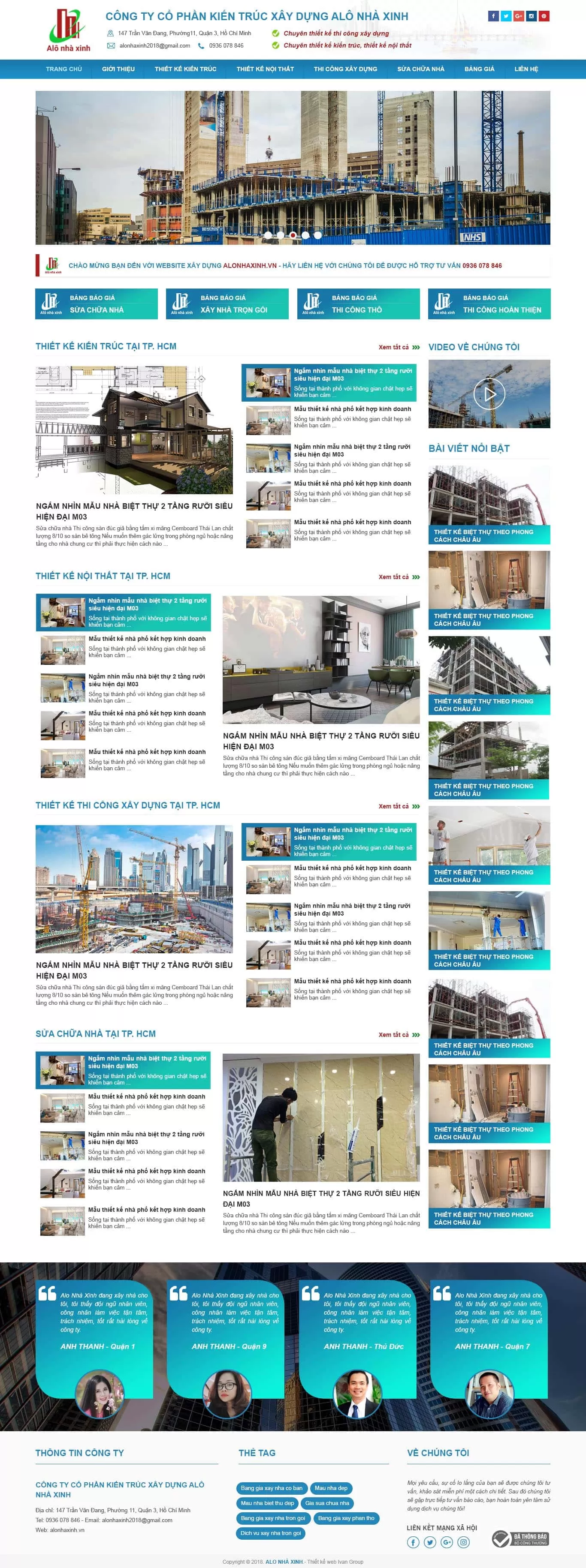 Dự án thiết kế website kiến trúc xây dựng Alo Nhà Xinh