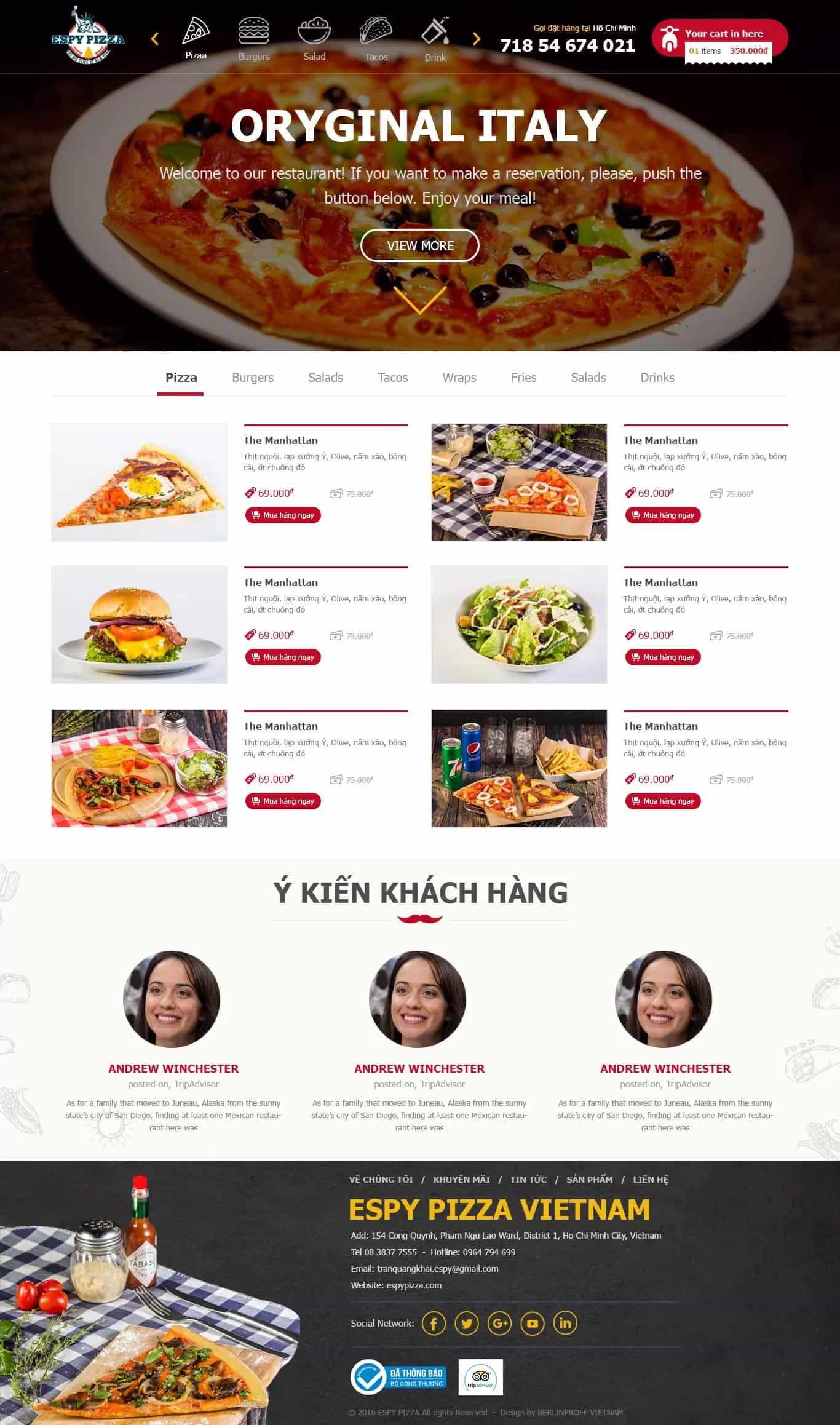 Dự án thiết kế website nhà hàng Espy Pizza Vietnam