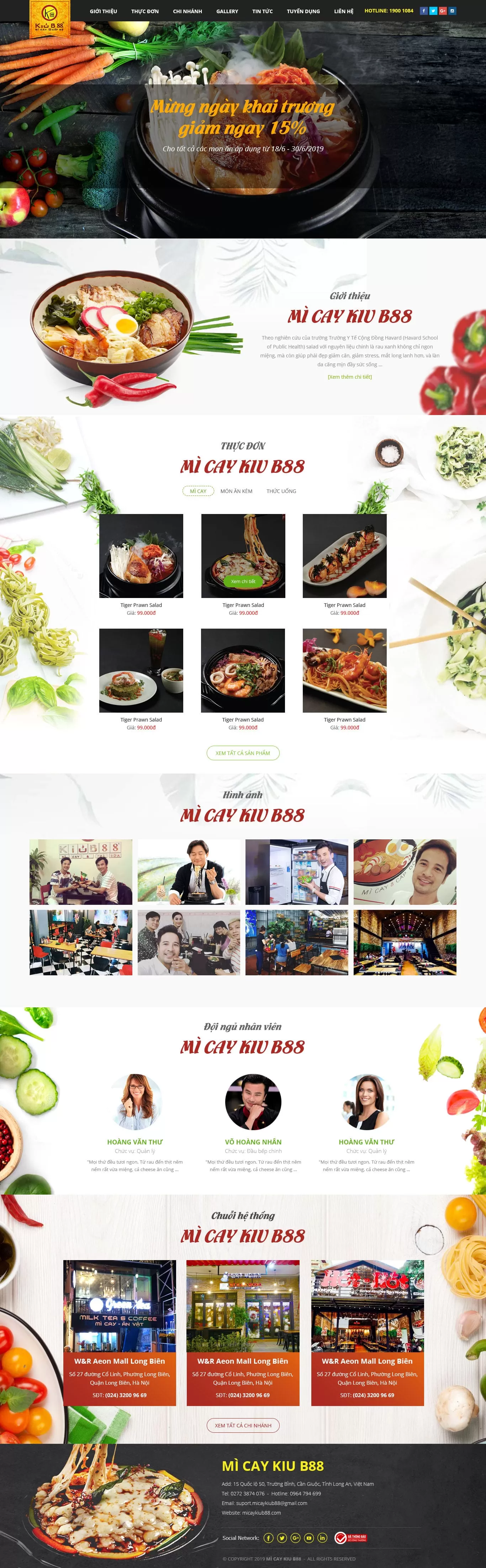 Dự án thiết kế website quán ăn Mì Cay KiuB88