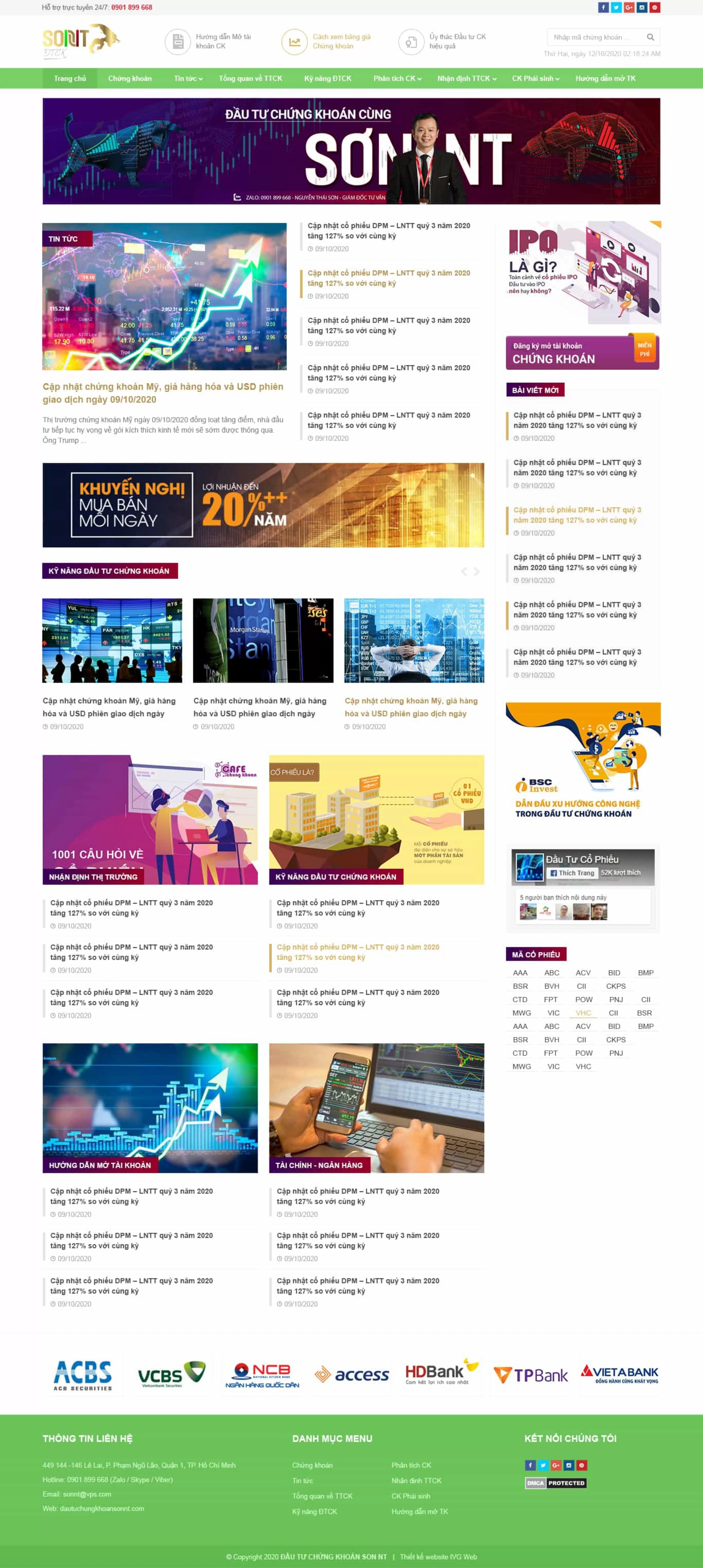 Dự án thiết kế website tin tức đầu tư chứng khoán SONNT