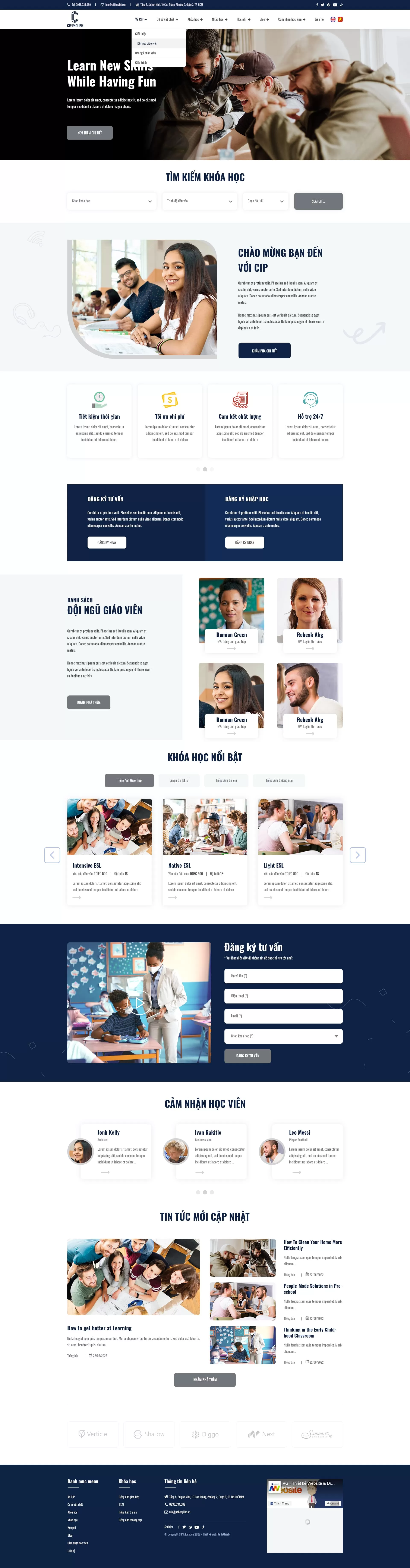 Dự án thiết kế website Trung tâm dạy Tiếng Anh CIP Education